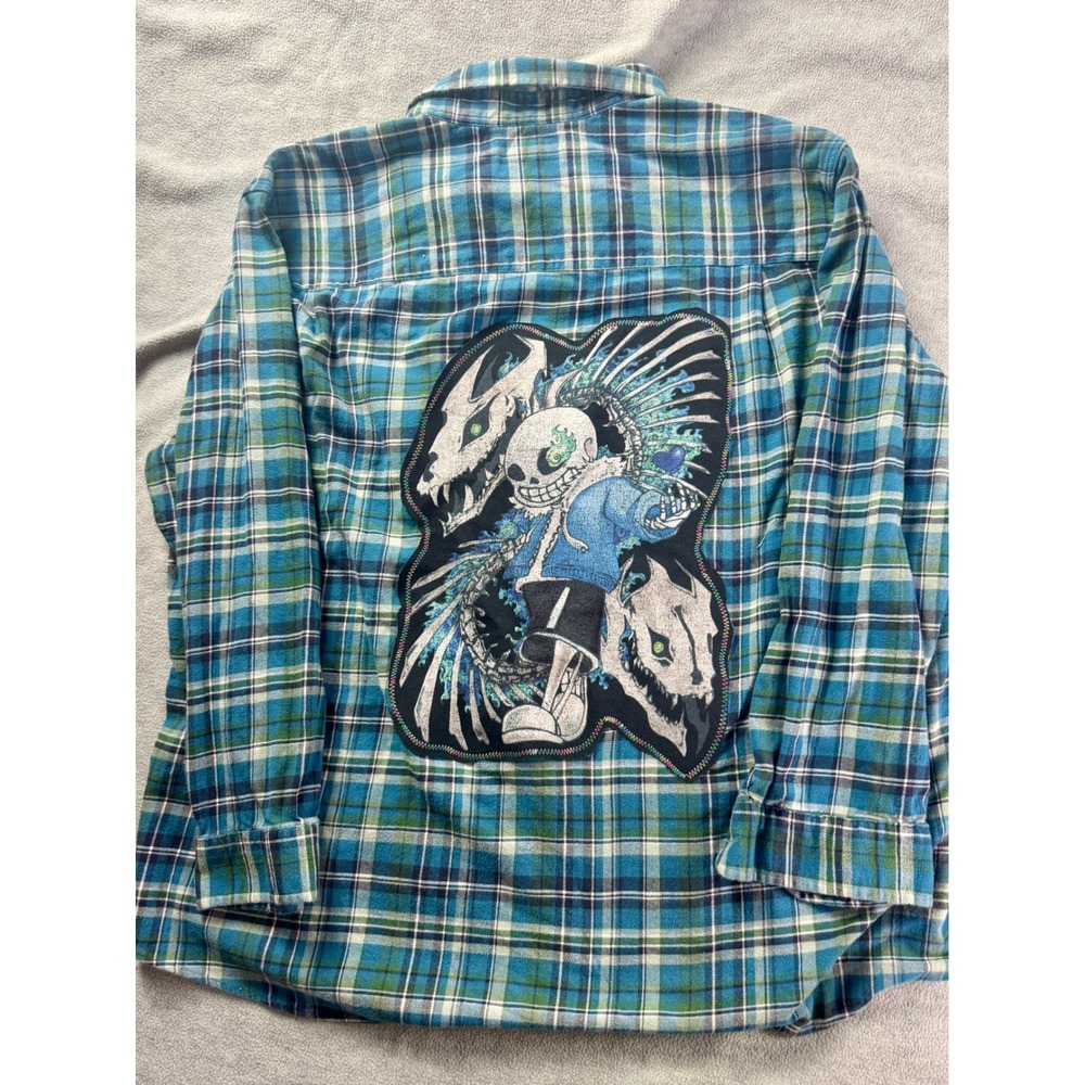 Hawker Rye Mens XXXL Custom Sans Undertale Gaster Blaster Plaid Flannel Shirt‎